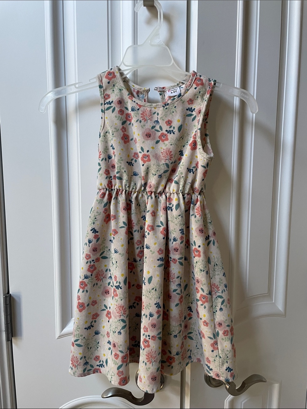 PatPat girls Cream Floral Sleeveless Dress with Pink and Green Flowers